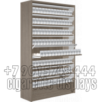 Торговый шкаф для сигарет на с восемь уровней по высоте с единовременным открыванием створок в открытом состоянии